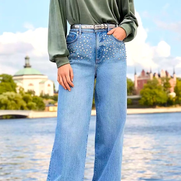 LOFT Denim - LOFT Sparkle High Rise Wide Leg Light Indigo Wash Jeans 4P NEW!